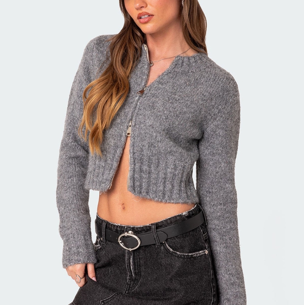 Editked Dark Gray Jillian Double Zip Cropped Cardigan Size Small